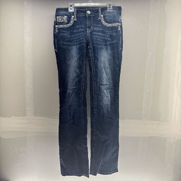 Grace in LA Women's Geometric Embroidered Embellished Bootcut Stretch Jeans 28 - Picture 1 of 8
